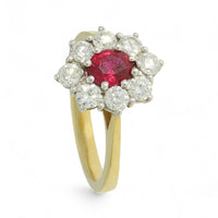 Ruby & Diamond Cluster Ring in 18ct Yellow & White Gold