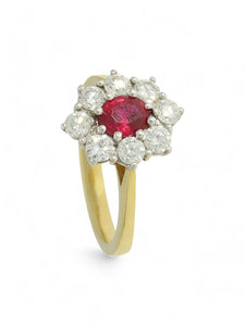 Ruby & Diamond Cluster Ring in 18ct Yellow & White Gold