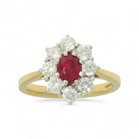 Ruby & Diamond Cluster Ring in 18ct Yellow & White Gold