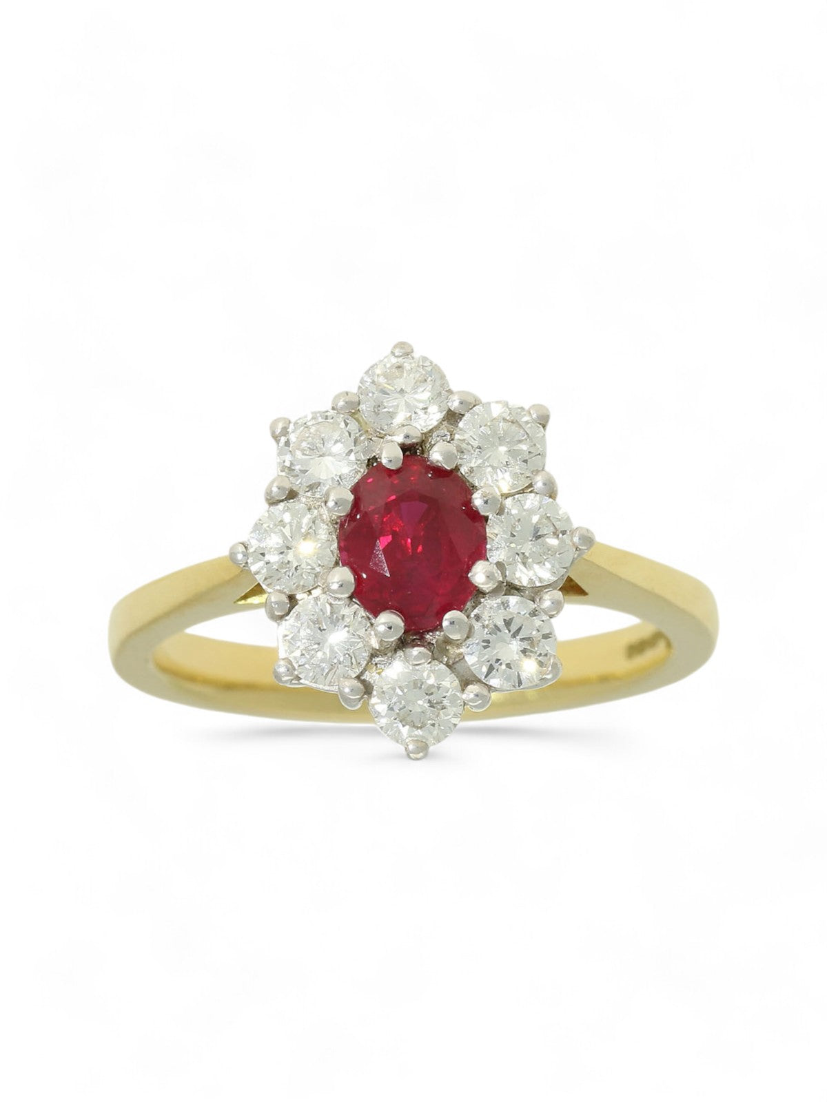 Ruby & Diamond Cluster Ring in 18ct Yellow & White Gold