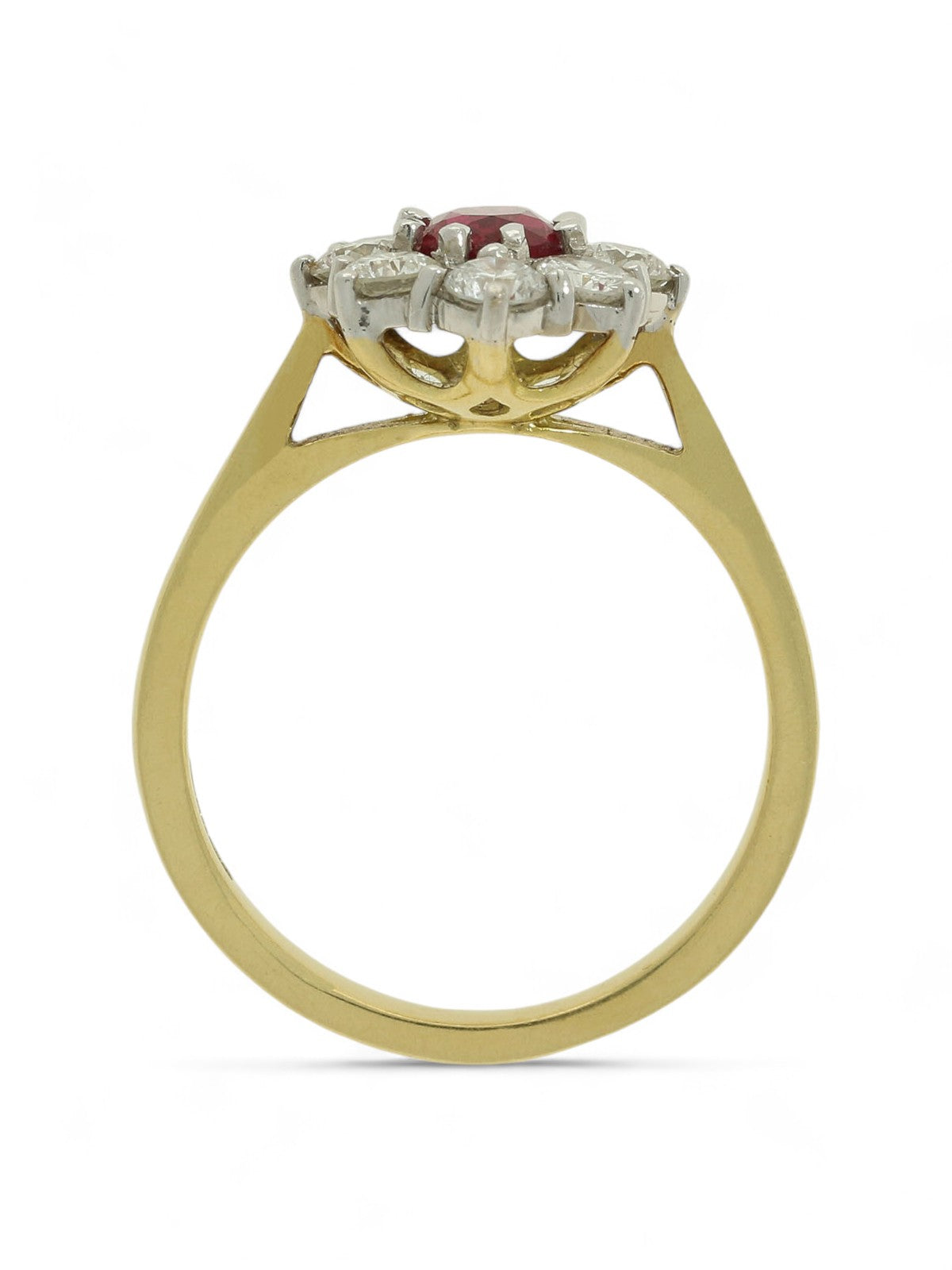 Ruby & Diamond Cluster Ring in 18ct Yellow & White Gold