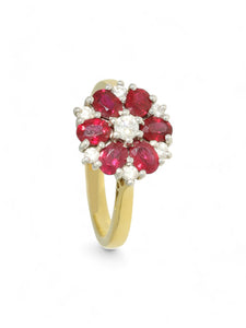 Ruby & Diamond Cluster Ring in 18ct Yellow & White Gold