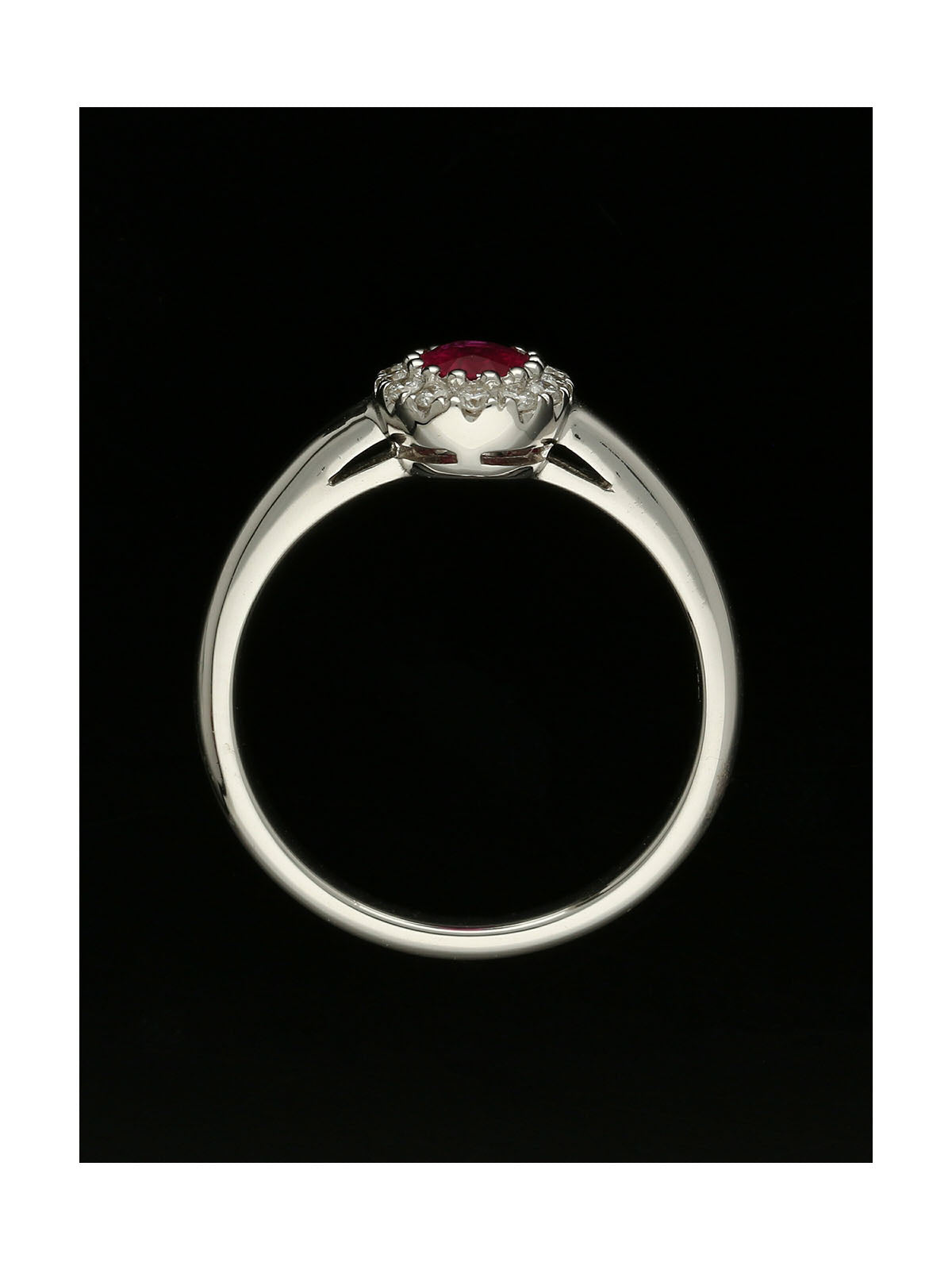 Ruby & Diamond Oval Halo Ring in 18ct White Gold
