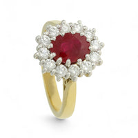 Ruby & Diamond Cluster Ring in 18ct Yellow & White Gold