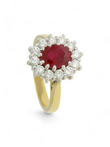 Ruby & Diamond Cluster Ring in 18ct Yellow & White Gold