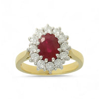 Ruby & Diamond Cluster Ring in 18ct Yellow & White Gold