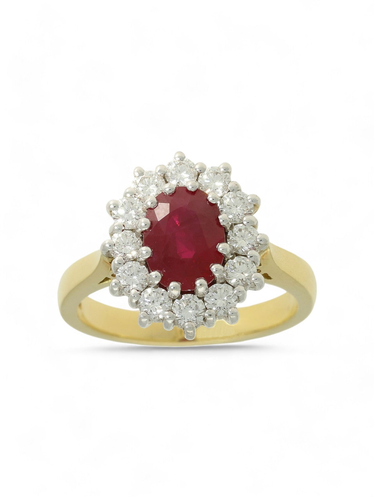 Ruby & Diamond Cluster Ring in 18ct Yellow & White Gold