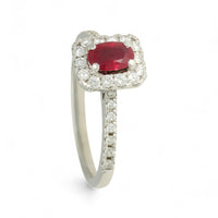 Ruby & Diamond Cluster Ring in 18ct White Gold with Diamond Set Shoulders