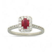 Ruby & Diamond Cluster Ring in 18ct White Gold with Diamond Set Shoulders