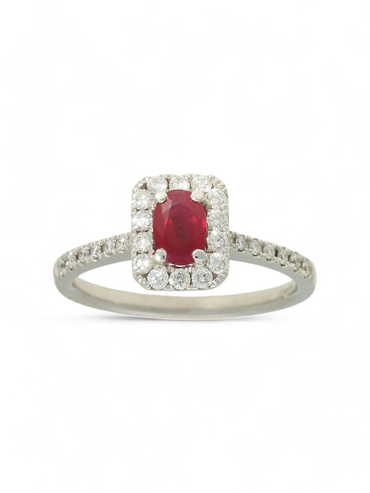 Ruby & Diamond Cluster Ring in 18ct White Gold with Diamond Set Shoulders