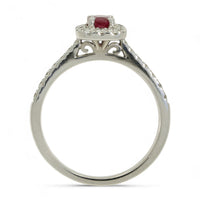 Ruby & Diamond Cluster Ring in 18ct White Gold with Diamond Set Shoulders