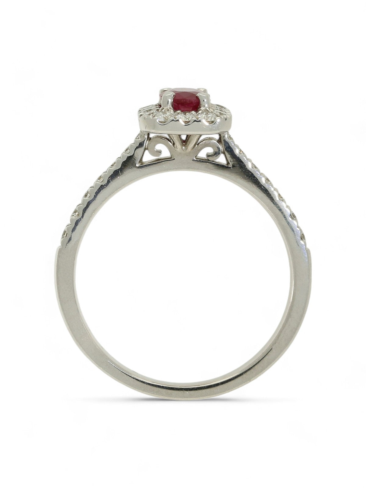 Ruby & Diamond Cluster Ring in 18ct White Gold with Diamond Set Shoulders