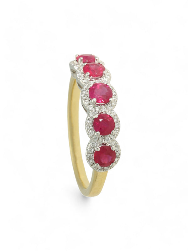 Ruby & Diamond Cluster Ring in 18ct Yellow & White Gold