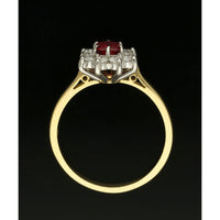 Ruby & Diamond Emerald Cut Cluster Ring in 18ct Yellow & White Gold