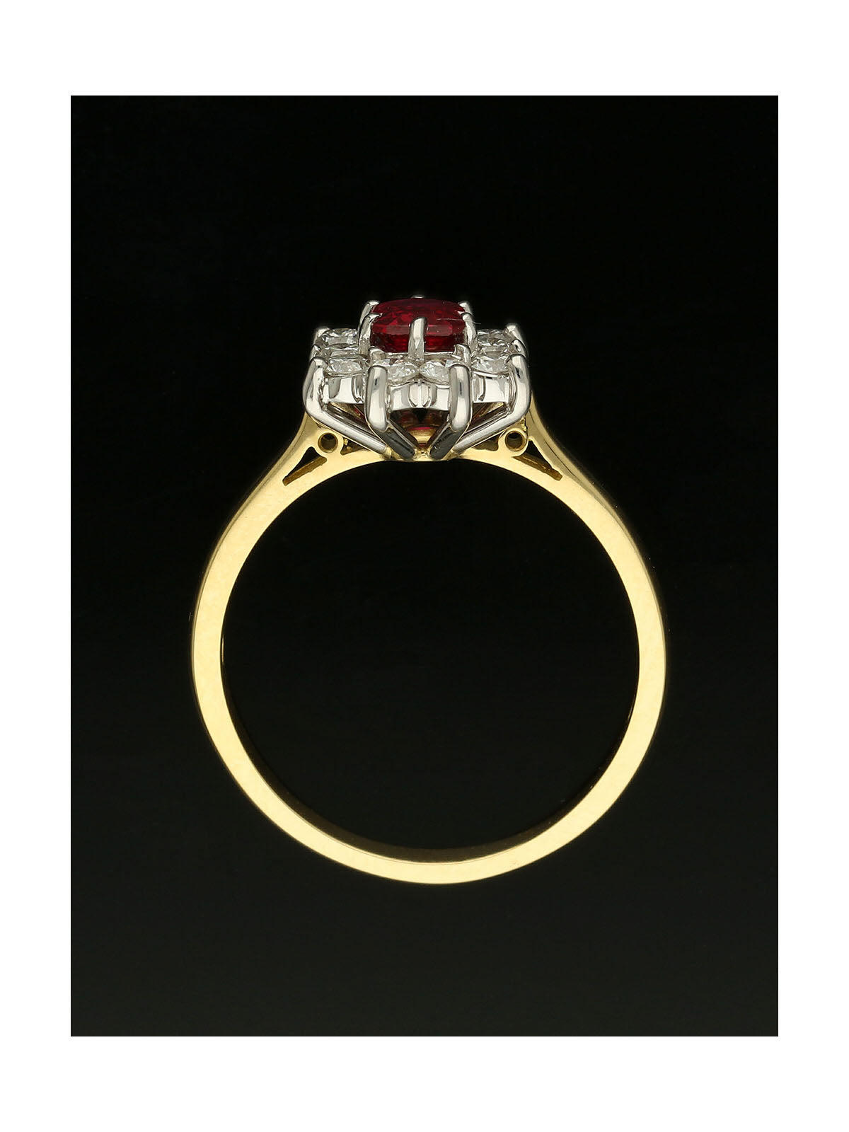 Ruby & Diamond Emerald Cut Cluster Ring in 18ct Yellow & White Gold