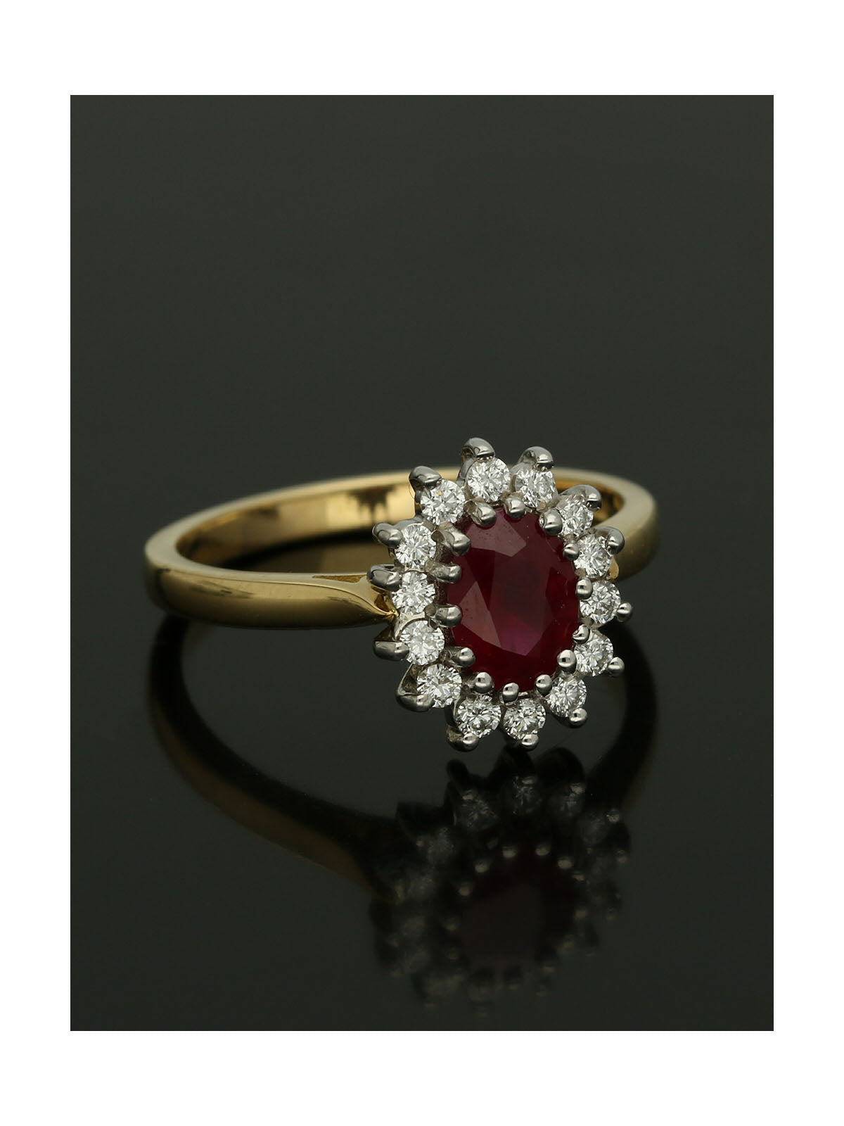 Ruby & Diamond Oval Cut Cluster Ring in 18ct Yellow & White Gold