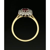 Ruby & Diamond Oval Cut Cluster Ring in 18ct Yellow & White Gold