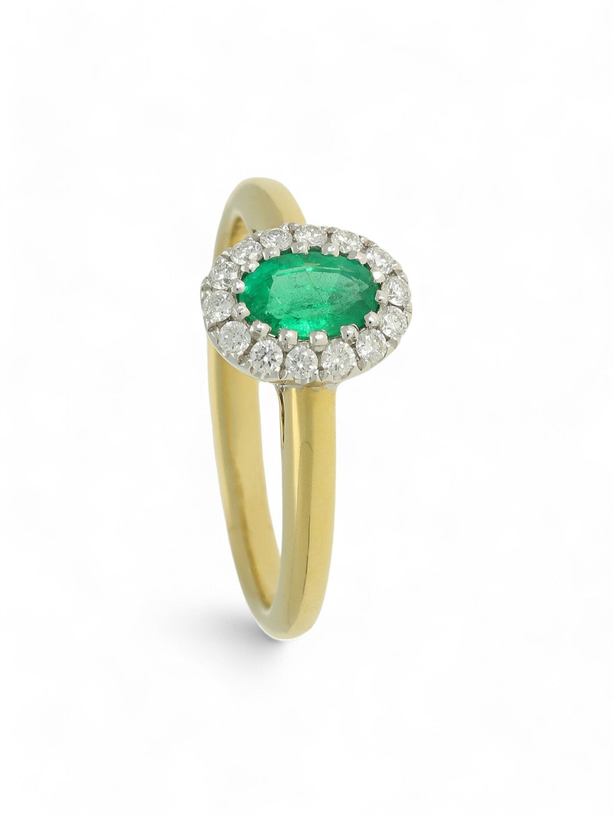 Emerald & Diamond Cluster Ring in 18ct Yellow & White Gold