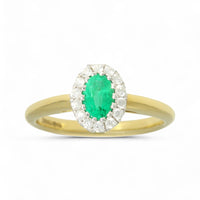 Emerald & Diamond Cluster Ring in 18ct Yellow & White Gold