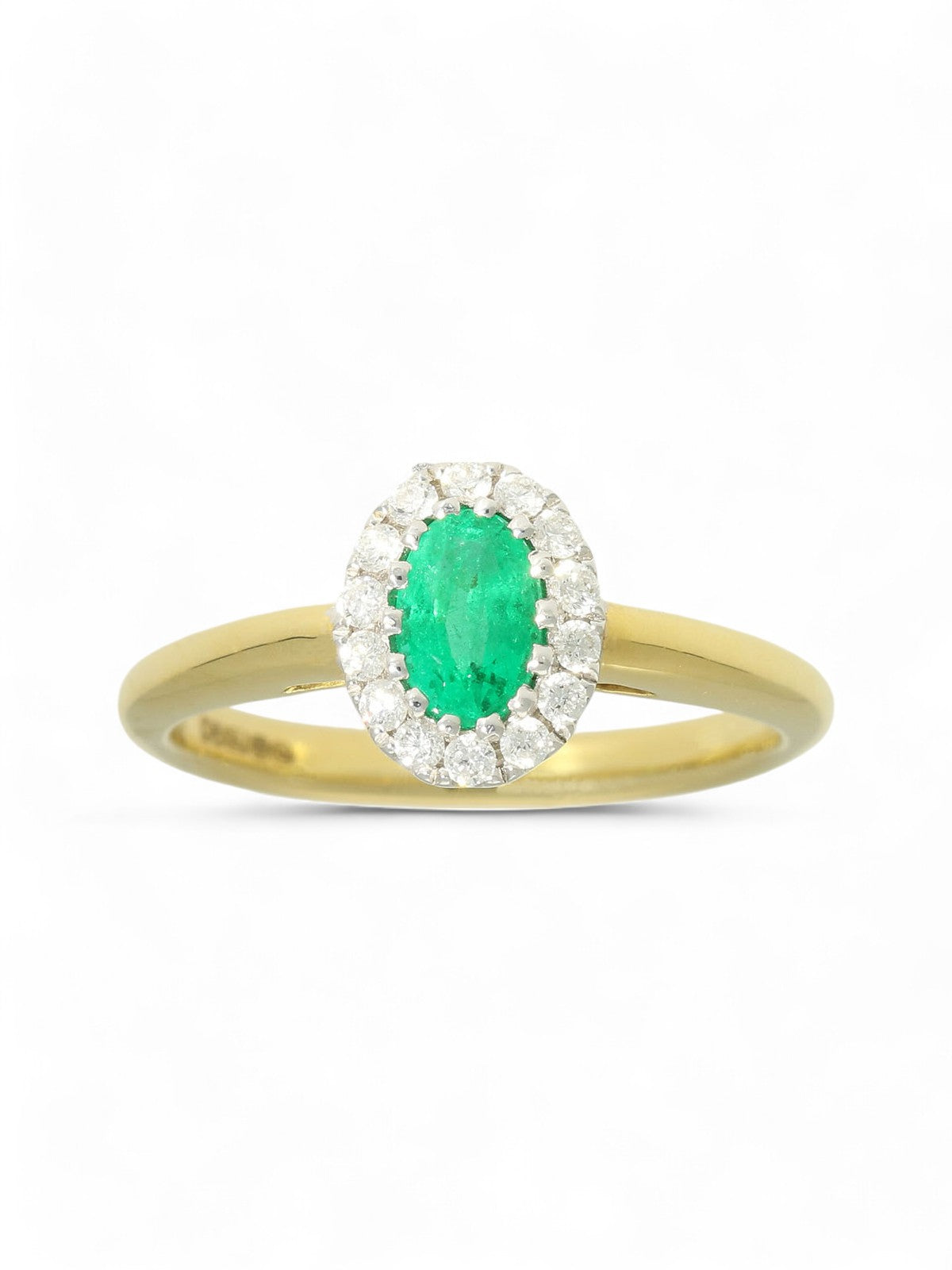 Emerald & Diamond Cluster Ring in 18ct Yellow & White Gold