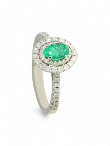 Emerald & Diamond Cluster Ring in 18ct White Gold