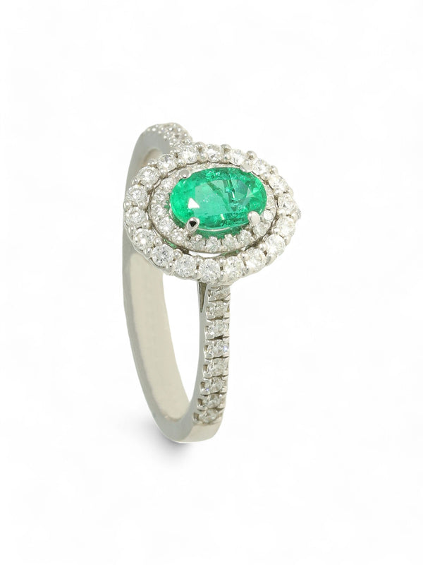 Emerald & Diamond Cluster Ring in 18ct White Gold