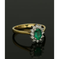 Emerald & Diamond Oval Cluster Ring in 18ct Yellow & White Gold