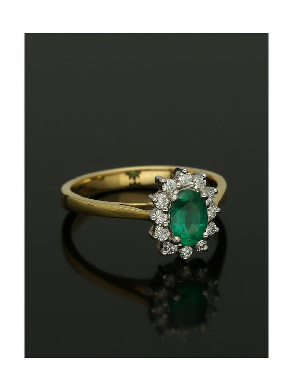 Emerald & Diamond Oval Cluster Ring in 18ct Yellow & White Gold