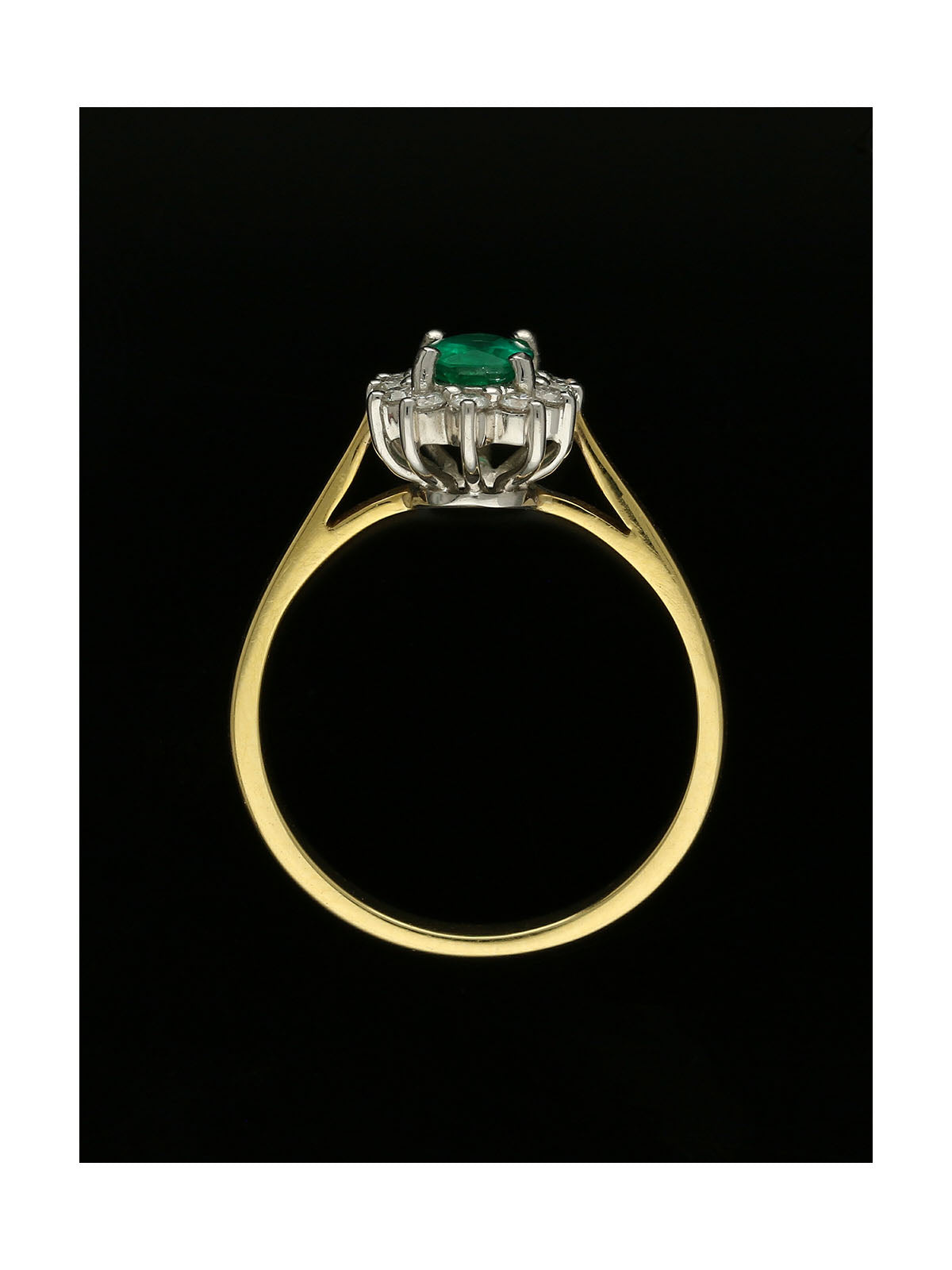 Emerald & Diamond Oval Cluster Ring in 18ct Yellow & White Gold