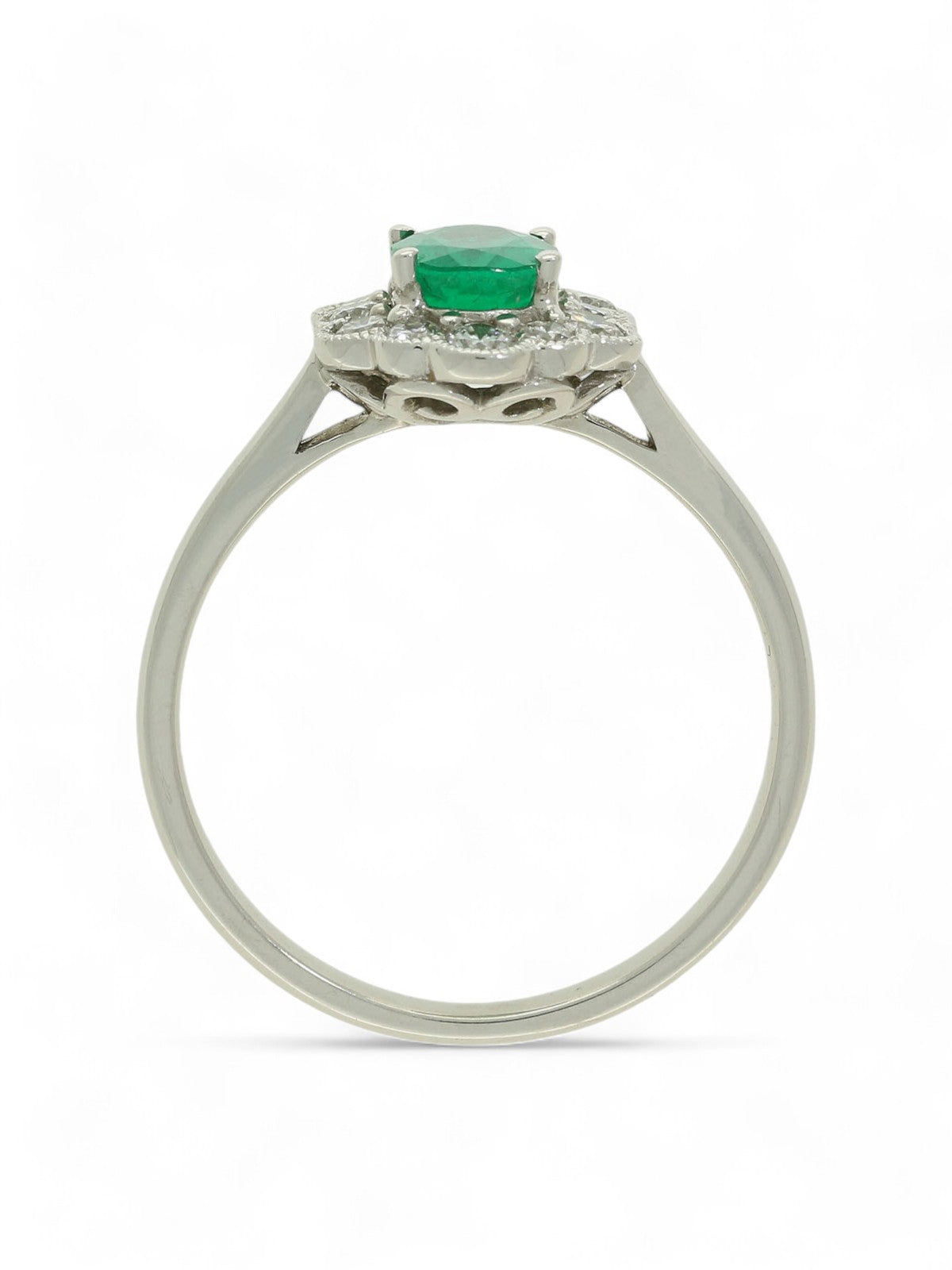 Emerald & Diamond Cluster Ring Oval Cut in 18ct White Gold