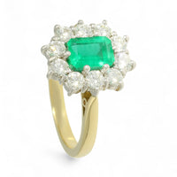 Emerald & Diamond Emerald Cut Cluster Ring in 18ct Yellow & White Gold