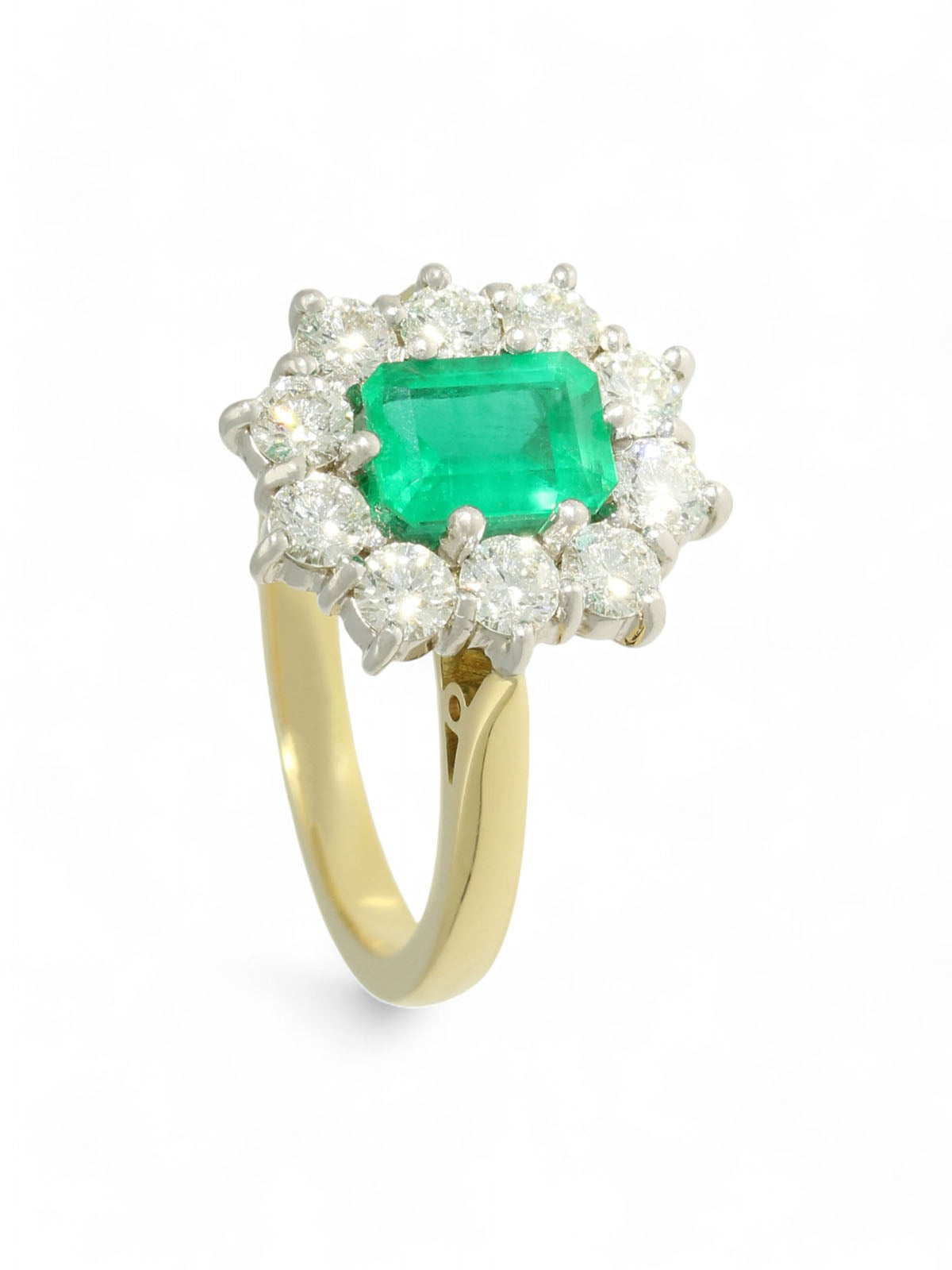 Emerald & Diamond Emerald Cut Cluster Ring in 18ct Yellow & White Gold