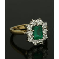 Emerald & Diamond Emerald Cut Cluster Ring in 18ct Yellow & White Gold