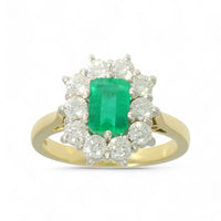 Emerald & Diamond Emerald Cut Cluster Ring in 18ct Yellow & White Gold