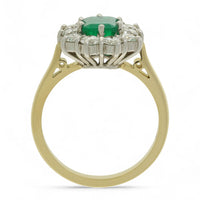 Emerald & Diamond Emerald Cut Cluster Ring in 18ct Yellow & White Gold