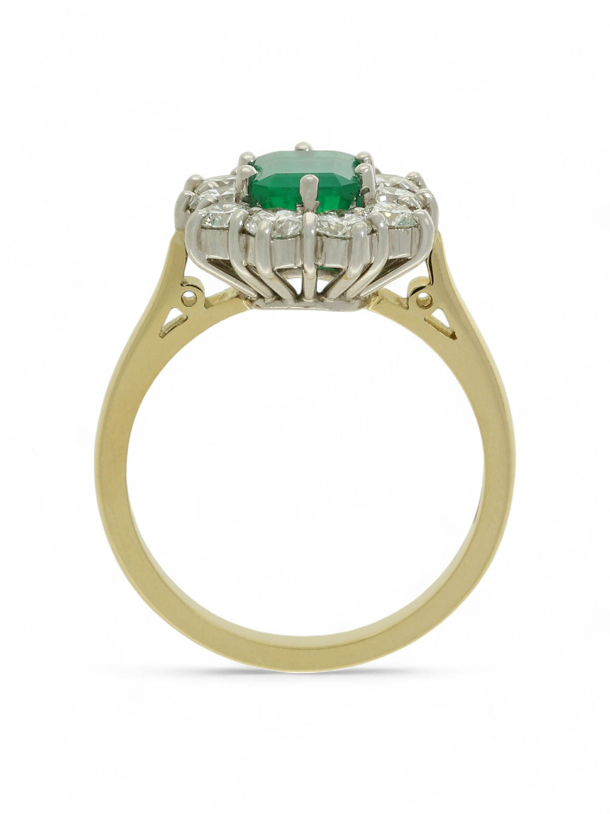 Emerald & Diamond Emerald Cut Cluster Ring in 18ct Yellow & White Gold