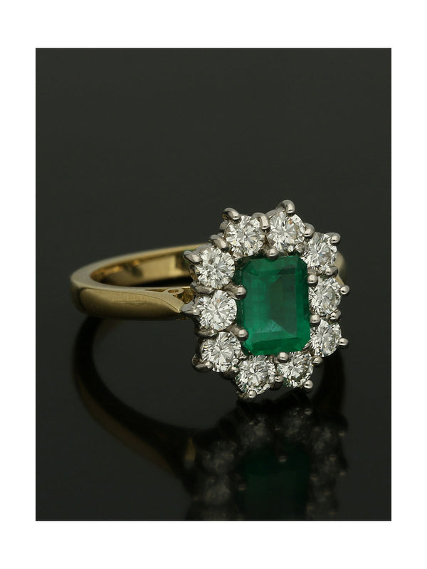 Emerald & Diamond Emerald Cut Cluster Ring in 18ct Yellow & White Gold
