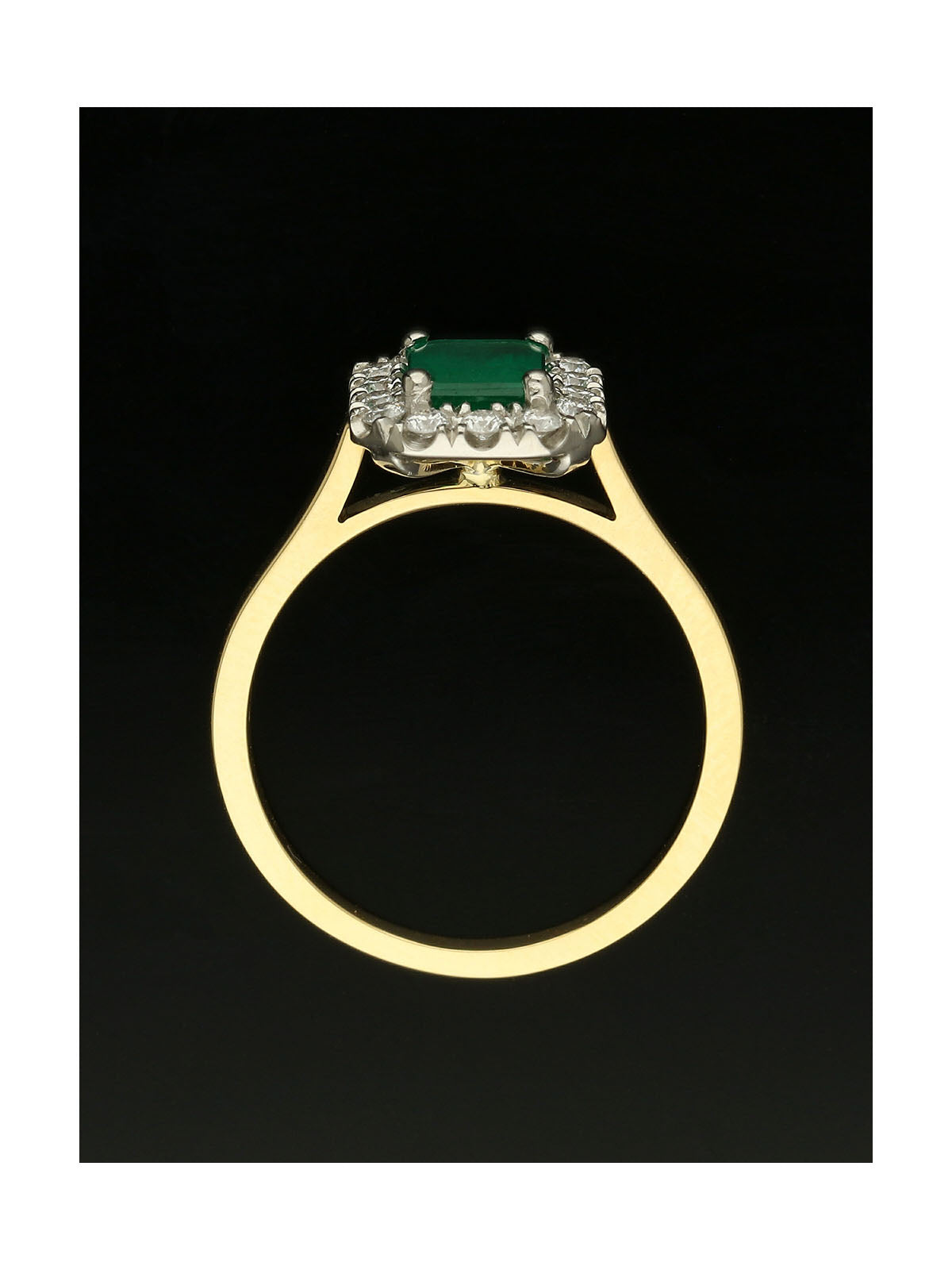 Emerald & Diamond Emerald Cut Halo Ring in 18ct Yellow & White Gold