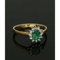 Emerald & Diamond Oval Cut Cluster Ring in 18ct Yellow & White Gold