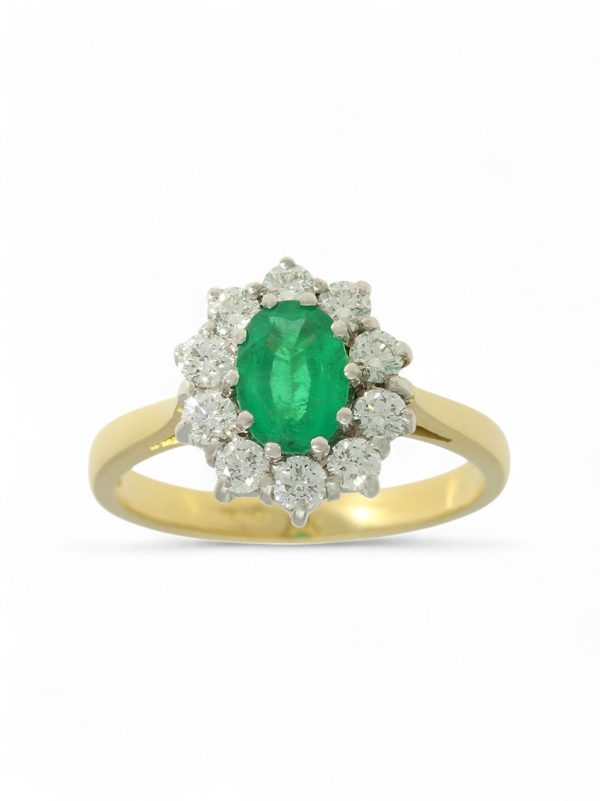 Emerald & Diamond Cluster Ring in 18ct Yellow & White Gold