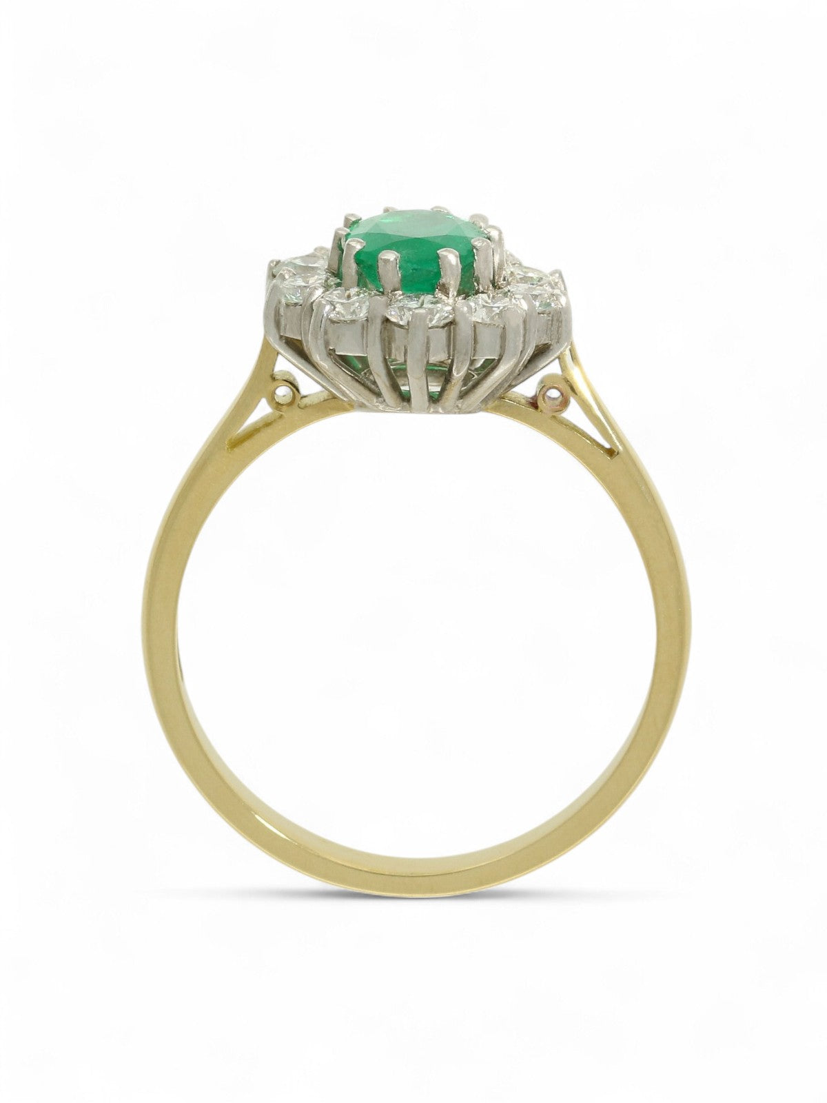 Emerald & Diamond Cluster Ring in 18ct Yellow & White Gold