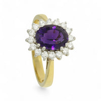 Amethyst & Diamond Cluster Ring in 18ct Yellow & White Gold