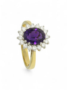 Amethyst & Diamond Cluster Ring in 18ct Yellow & White Gold