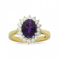 Amethyst & Diamond Cluster Ring in 18ct Yellow & White Gold