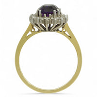 Amethyst & Diamond Cluster Ring in 18ct Yellow & White Gold