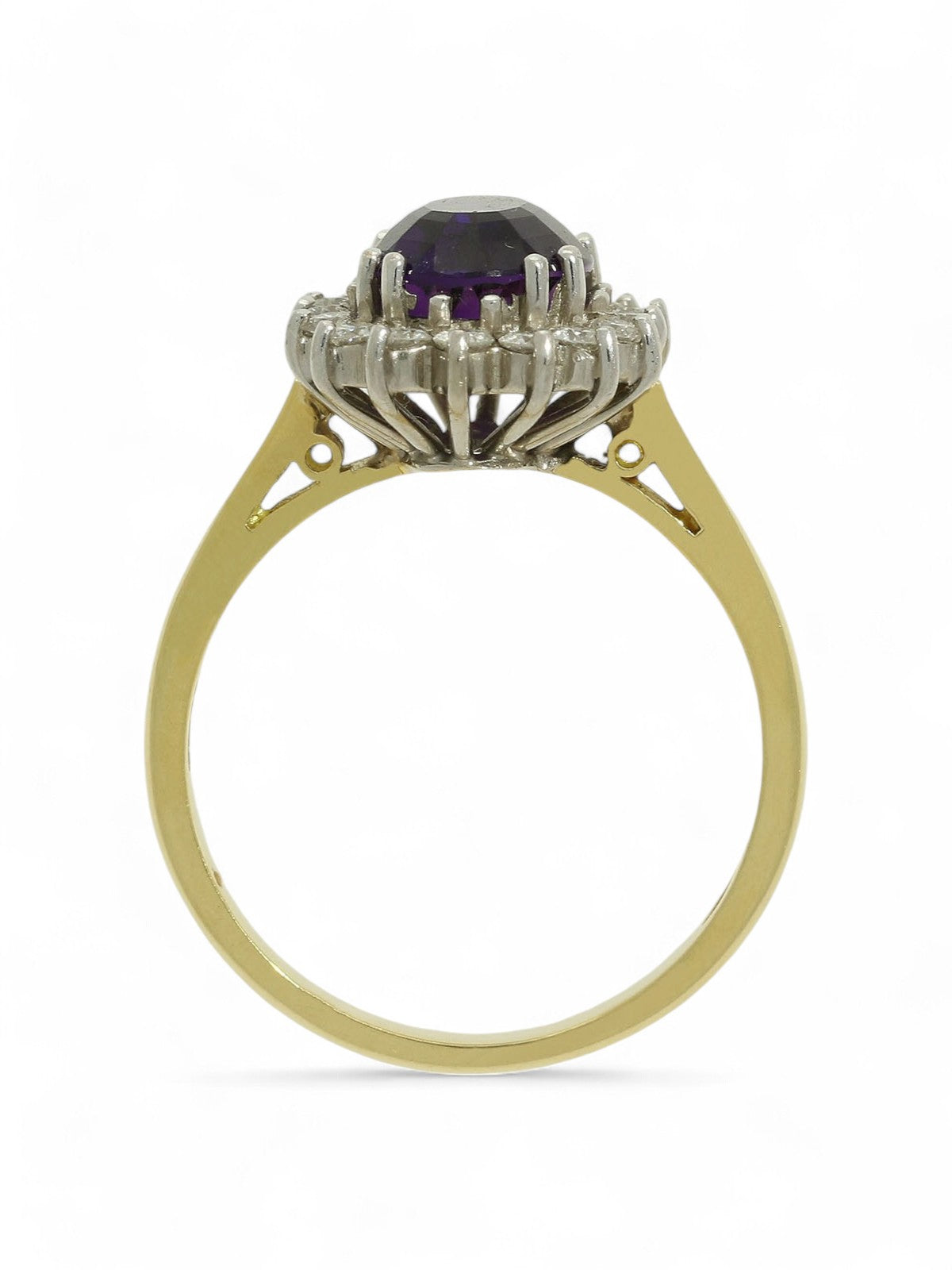 Amethyst & Diamond Cluster Ring in 18ct Yellow & White Gold