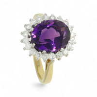 Amethyst & Diamond Cluster Ring in 18ct Yellow & White Gold