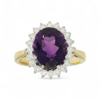 Amethyst & Diamond Cluster Ring in 18ct Yellow & White Gold