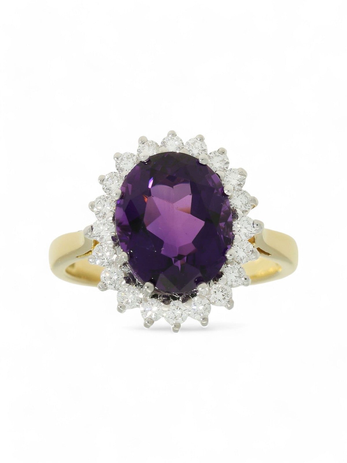 Amethyst & Diamond Cluster Ring in 18ct Yellow & White Gold