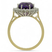 Amethyst & Diamond Cluster Ring in 18ct Yellow & White Gold